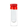 Empty glass fruit infusing water bottle in fire red with no fruits