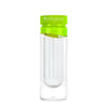 Empty glass fruit infusing water bottle in lime green with no fruits